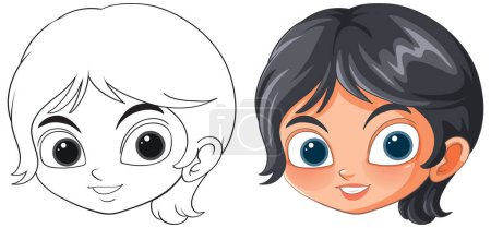 Ilustración de Versiones en color y contorno de un niño sonriente - Imagen libre de derechos