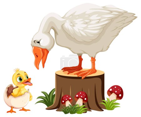 Téléchargez les illustrations : Oie et canard près des champignons et de l'herbe - en licence libre de droit