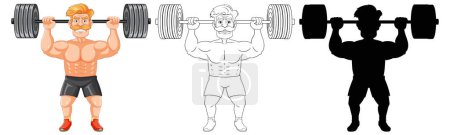 Ilustración vectorial de un hombre musculoso levantando pesas