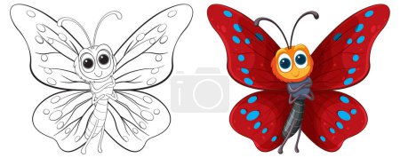 Ilustración de Two stages of butterfly, from sketch to color - Imagen libre de derechos
