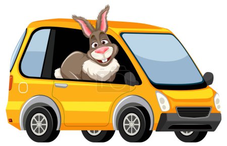 Ilustración de Cartoon rabbit smiling while driving a car - Imagen libre de derechos