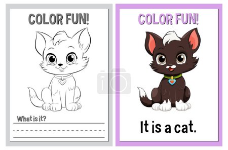 Ilustración de Actividad para colorear y aprender con ilustraciones de gatos lindos - Imagen libre de derechos
