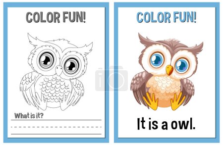 Educational coloring sheets with cartoon owl