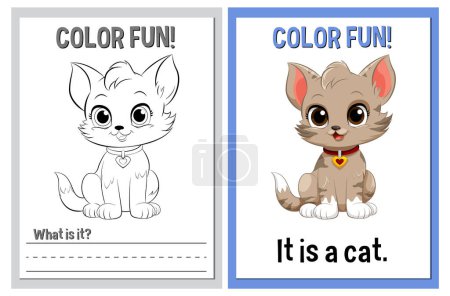 Ilustración de Colorear y aprender actividad con lindo gato - Imagen libre de derechos