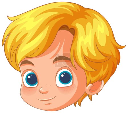 Téléchargez les illustrations : Illustration vectorielle d'un garçon heureux aux yeux bleus - en licence libre de droit