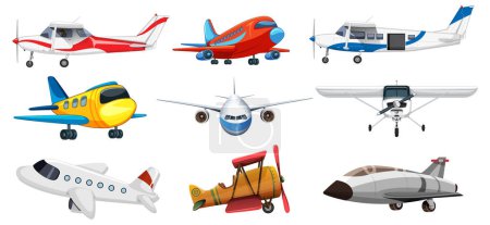 Collection of different types of airplanes and jets