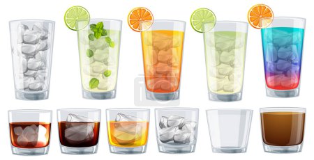 Variété de boissons colorées avec glace et garnitures