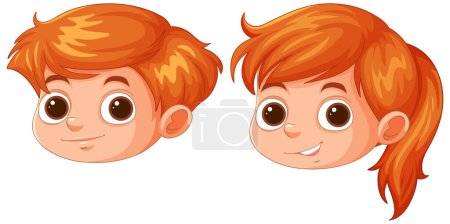 Zwei lächelnde Cartoon-Kinder mit leuchtend roten Haaren