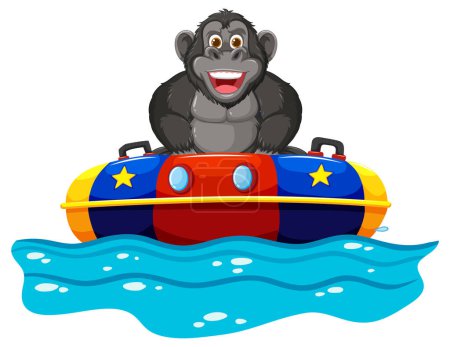 A cheerful gorilla enjoying a ride on a boat