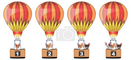 Ilustración de Cuatro globos de aire caliente con pasajeros animales ascendiendo - Imagen libre de derechos