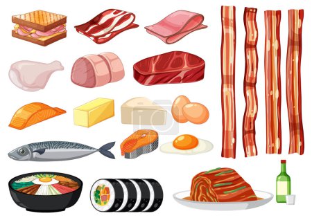 Illustration for Collection of various food items in vector format - Royalty Free Image