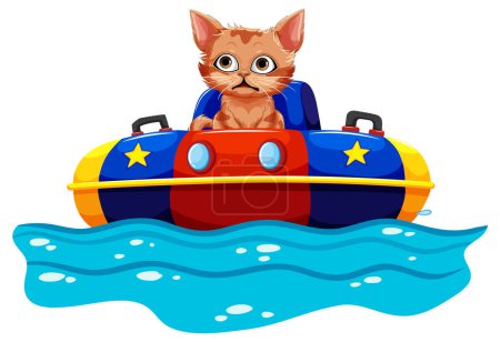 Illustration for Cute cat sailing in a colorful toy boat - Royalty Free Image
