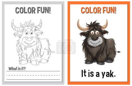 Téléchargez les illustrations : Coloriage éducatif avec un yak - en licence libre de droit