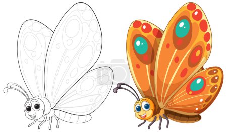 Ilustración de Mariposa de colores brillantes con un diseño lúdico - Imagen libre de derechos