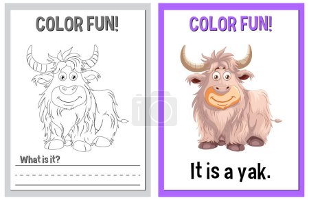 Téléchargez les illustrations : Pages de livres à colorier avec un yak de dessin animé - en licence libre de droit