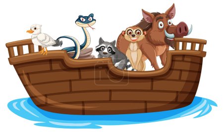 Groupe d'animaux de dessin animé sur une aventure en bateau