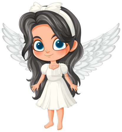 Cute angelic girl with wings and blue eyes