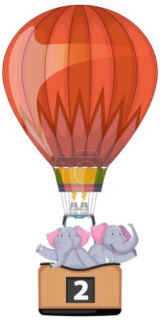 Téléchargez les illustrations : Deux éléphants profitant d'une balade en ballon pittoresque - en licence libre de droit