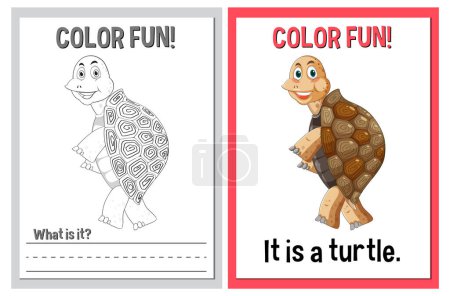 Ilustración de Actividad para colorear y aprender con una tortuga - Imagen libre de derechos