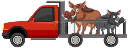 Vector illustration of animals in a truck
