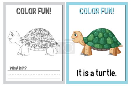Educational coloring sheets featuring a turtle