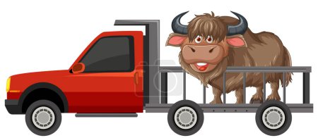 Téléchargez les illustrations : Illustration d'un yak dans une camionnette rouge - en licence libre de droit