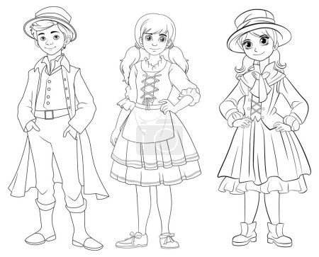 Three children in historical clothing styles