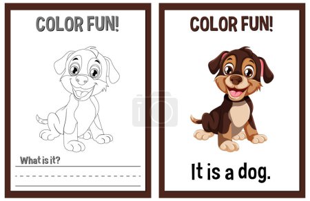 Coloring and learning activity with cute dog illustration