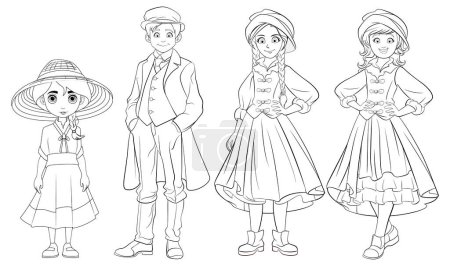 Four children in traditional European attire