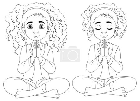 Ilustración vectorial de niña en dos poses de meditación