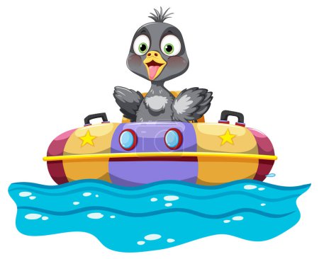 Illustration for Cartoon duck enjoying a ride on a water bumper boat - Royalty Free Image