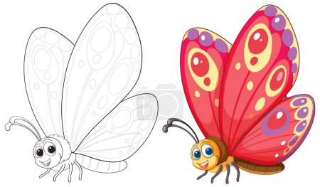 Illustration for Brightly colored cartoon butterfly with happy expression - Royalty Free Image