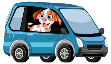 Illustration for Cheerful cartoon dog enjoying a car ride - Royalty Free Image