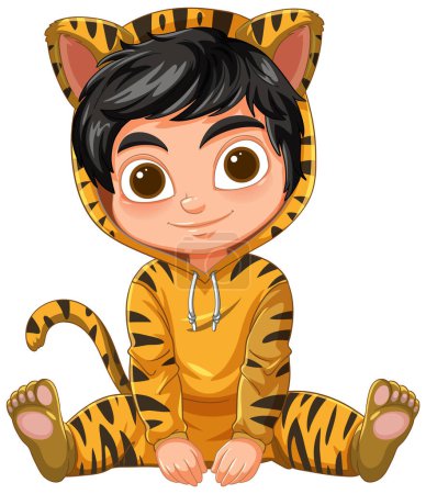Niedliches Kind als Tiger verkleidet, glücklich sitzend