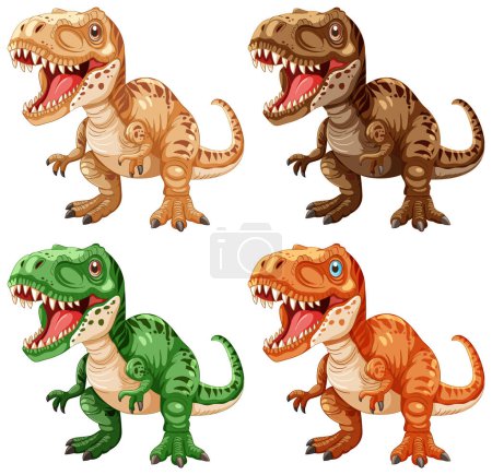 Vier lebendige Dinosaurier in verschiedenen Farben