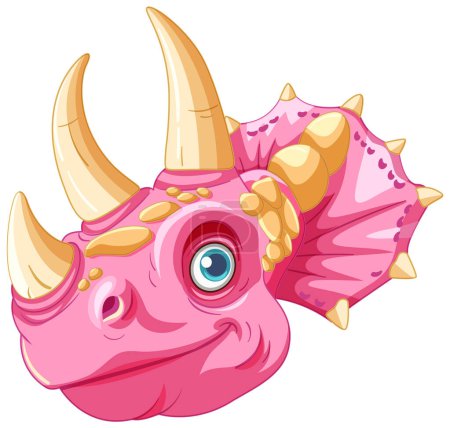 Adorable pink dinosaur with horns and spikes