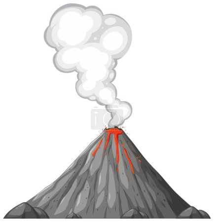 Volcan en éruption avec fumée et coulée de lave