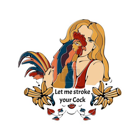 Illustration for Let me stroke your cock. Humoristic graphic drawing with typography - Royalty Free Image