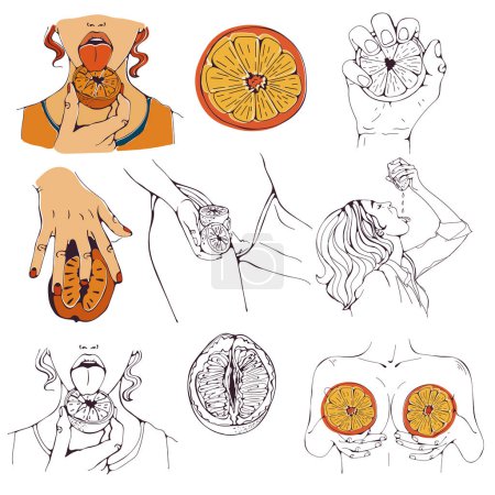 Ilustración de Sexy collection of orange and women related graphics - Imagen libre de derechos