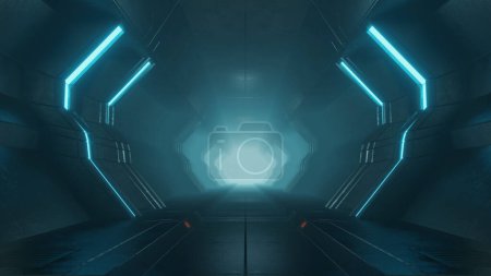 Téléchargez les photos : Rendu 3D d'un tunnel bleu de science-fiction - en image libre de droit