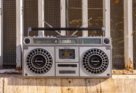 Photo for Retro ghetto blaster boombox with urban background - Royalty Free Image