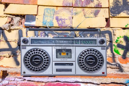 Photo for Retro ghetto blaster boombox with urban background - Royalty Free Image
