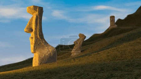 Photo for Easter island head in sunset - Royalty Free Image