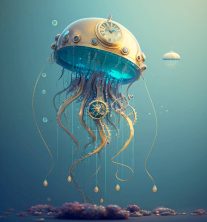 Steampunk jellyfish underwater concept