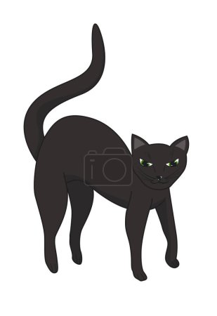 Ilustración de El gato negro está enojado, arqueando su espalda. Dibujos animados vector ilustración - Imagen libre de derechos