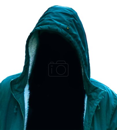 Middle shot hooded man creepy portrait isolated photo