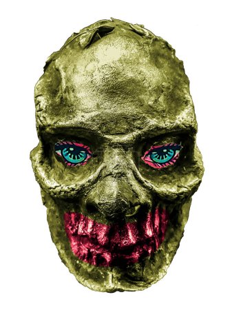 Colored funny creepy man head mask isolated photo