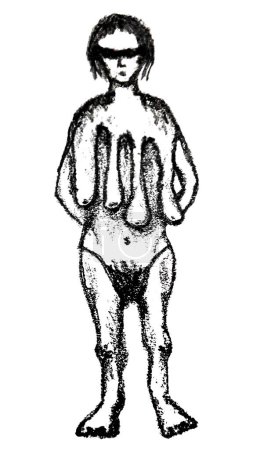 Foto de Mujer monstruo en bikini estilo incompleto dibujo en blanco y negro - Imagen libre de derechos