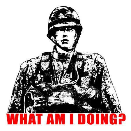 Foto de Aislado en blanco y negro gráfico soldado arrepentido concepto de guerra ilustración - Imagen libre de derechos