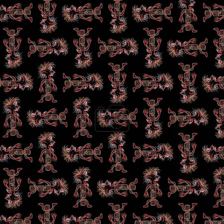 Photo for Primitive man sketchy colorful drawing motif red and black colors pattern pattern - Royalty Free Image